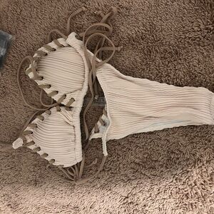 Beige Textured Bikini Set